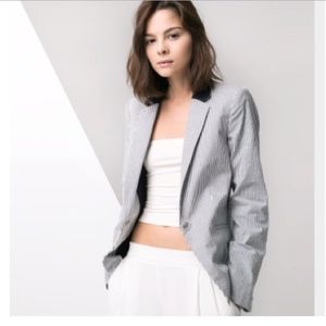 NWOT MANGO MNG Suit Striped Blue & White Blazer 8
